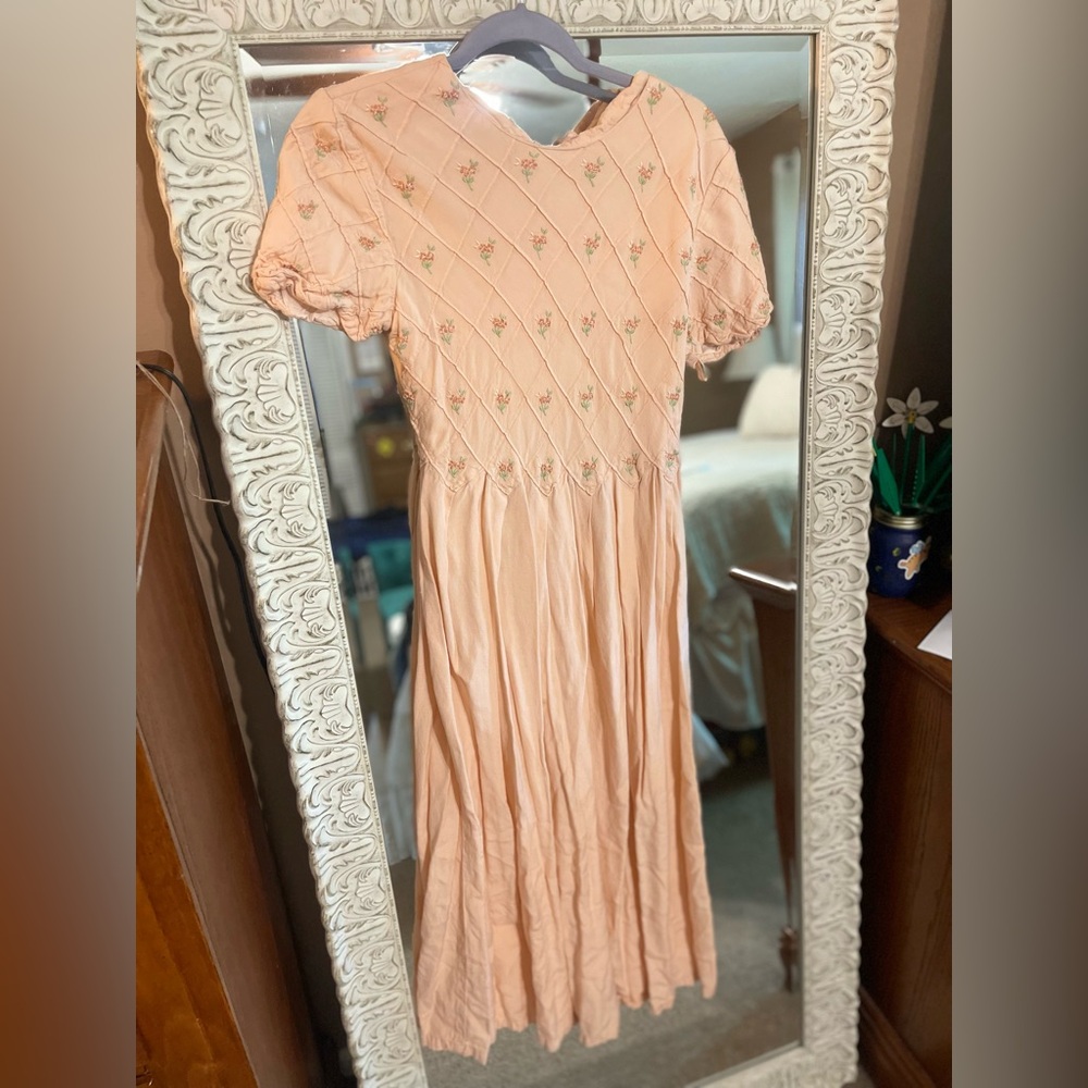 Sarah Elizabeth Apricot Embroidered Dress